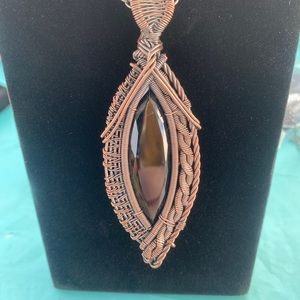 Natural Smoky Quartz Wire Wrapped pendant copper Wire Filigree Bohemian Tribal